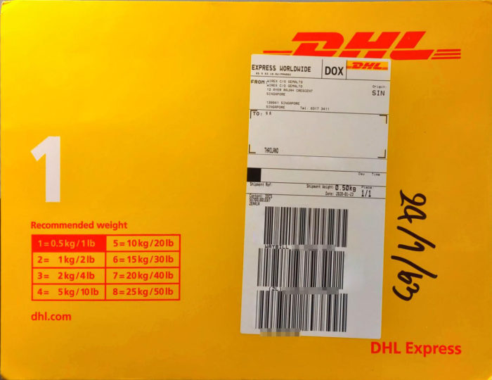 DHL package sent by Wirex from Singapore