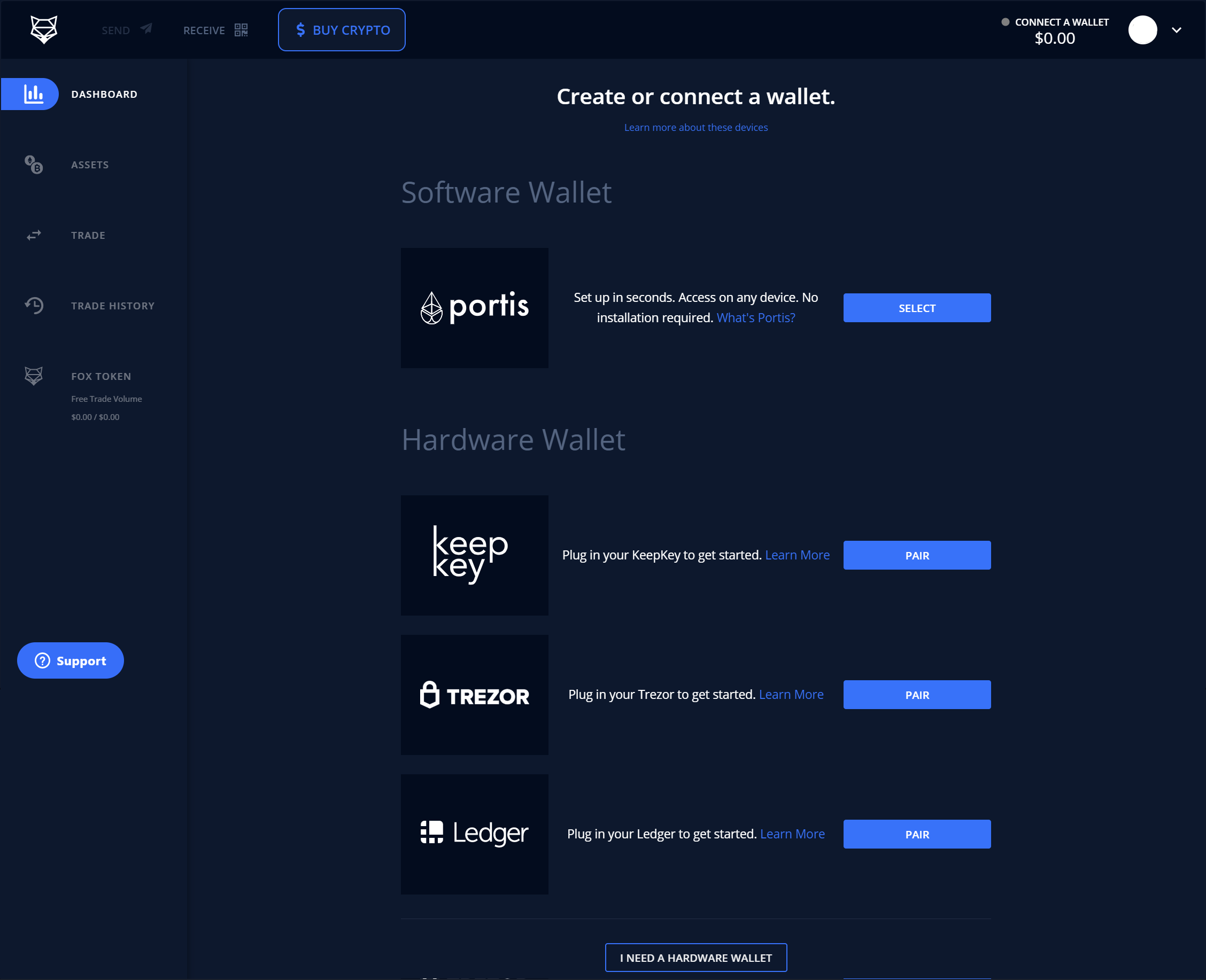 Screenshot of ShapeShift's platform